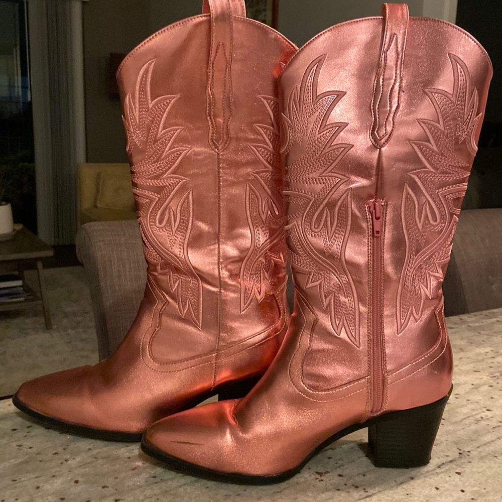 Pink metallic cowboy boots-Altar’d State. Size 8.5.